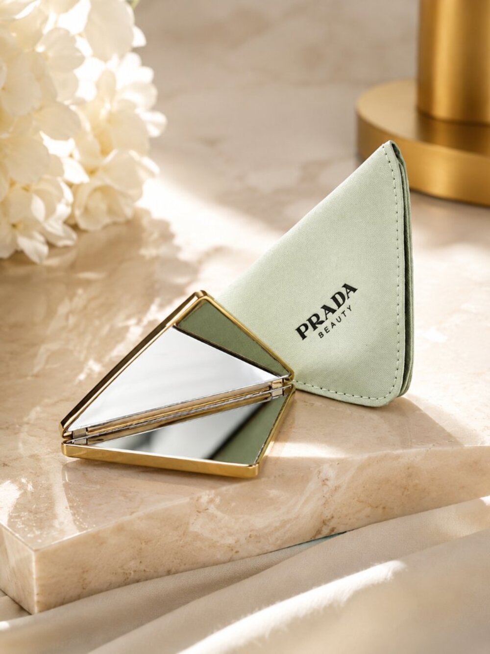 PRADA Beauty Triangle Portable Gold Make-up Mirror